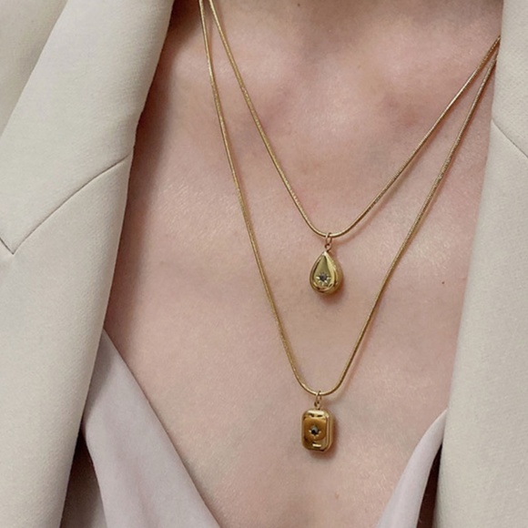 Star Constellation Water Drop Stainless Steel Gold Necklace - Picture 2 of 11